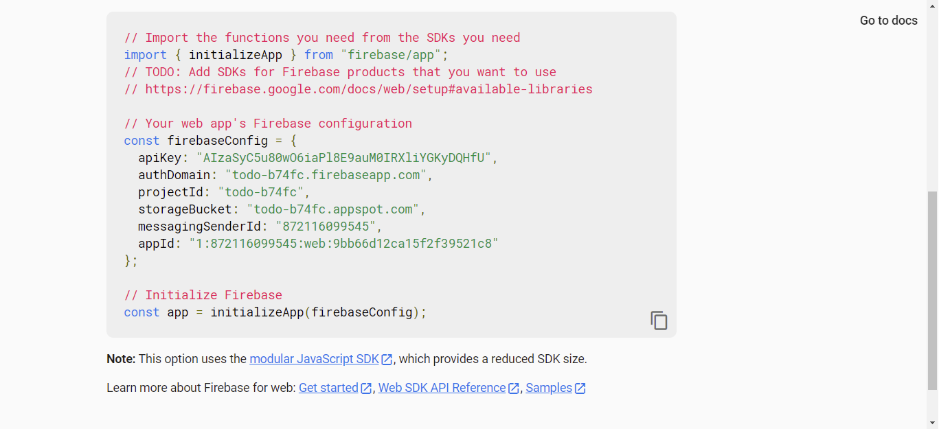 Firebase config settings