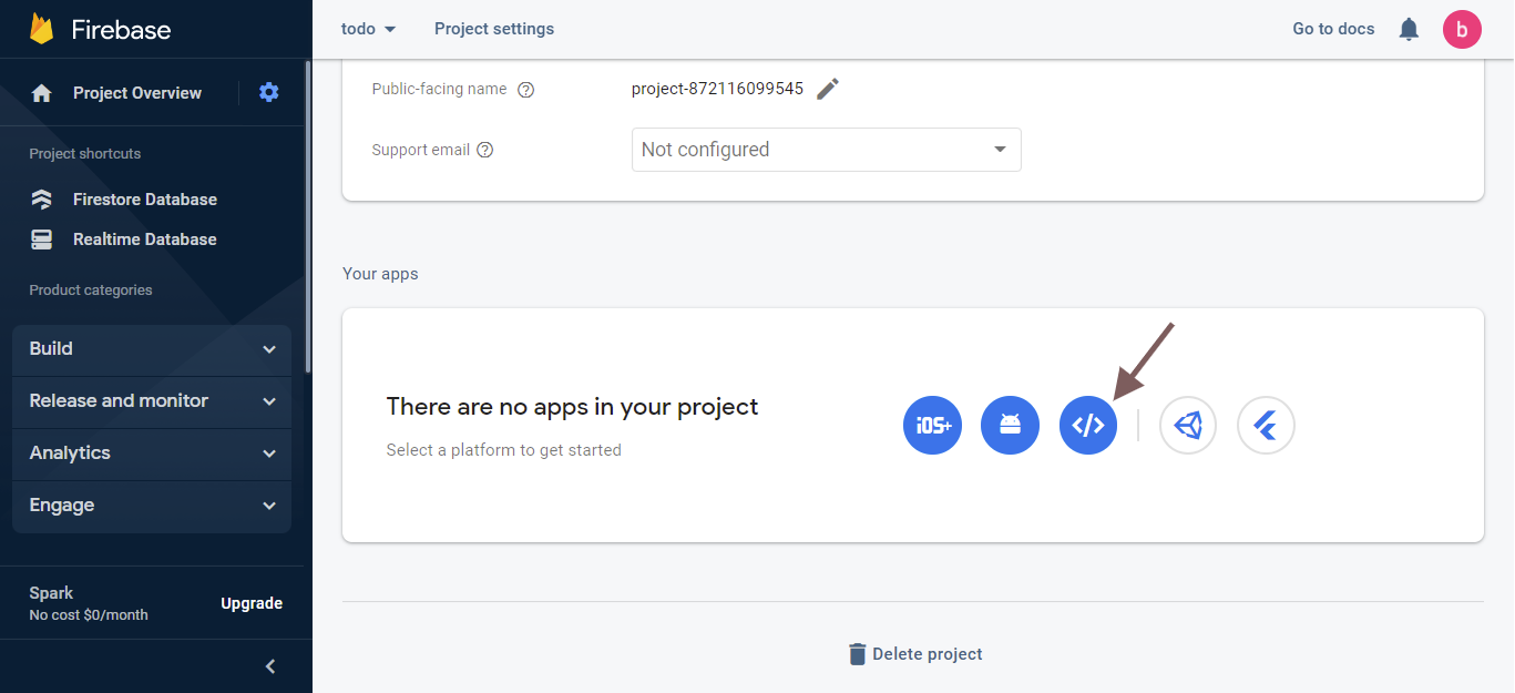 Web icon for firebase project settings